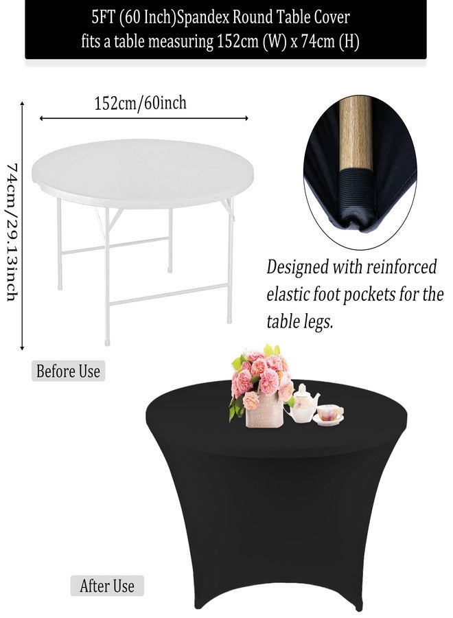 Fivenl 4 Pack 5FT Round Spandex Tablecloth, 60 Inch Black, Stretchable Table Cover, Washable and Wrinkle Resistant, Fitted Round Table for Wedding, Banquet, Birthday, Party, Restaurant - Image 2